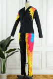 Colour Casual Print Patchwork Hooded Collar Long Sleeve Two Pieces