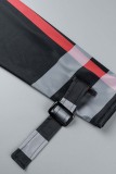 Black Fashion Casual Print Cardigan With Belt Turndown Collar Outerwear