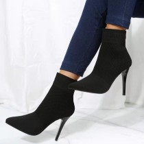 Black Casual Patchwork Solid Color Pointed Out Door Shoes (Heel Height 3.94in)