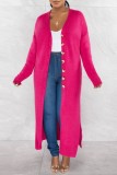 Rose Red Casual Solid Patchwork Cardigan Outerwear