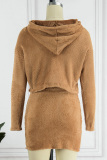 Brown Casual Solid Patchwork Hooded Collar Long Sleeve Two Pieces