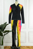Colour Casual Print Patchwork Hooded Collar Long Sleeve Two Pieces