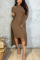 Brown Sexy Casual Daily Solid Cardigan Vests Halter Long Sleeve Two Pieces