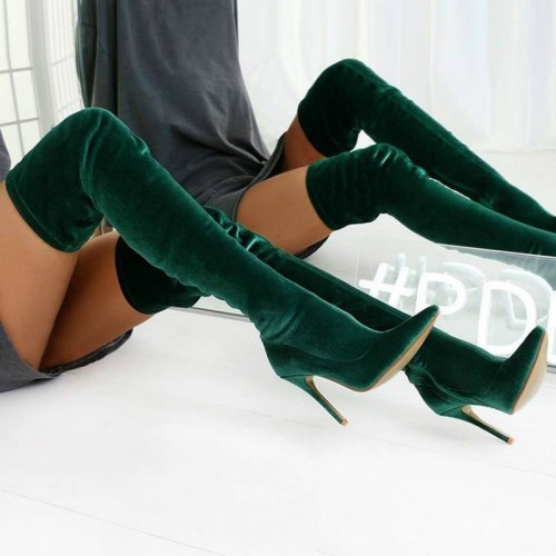 Green Casual Patchwork Solid Color Pointed Keep Warm Comfortable Shoes (Heel Height 4.72in)
