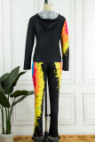 Black Casual Print Patchwork Hooded Collar Long Sleeve Two Pieces