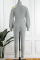 Grey Casual Solid Hollowed Out Turtleneck Skinny Jumpsuits
