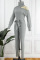 Grey Casual Solid Hollowed Out Turtleneck Skinny Jumpsuits
