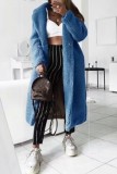 Blue Casual Solid Cardigan Turndown Collar Outerwear