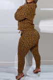 Leopard Print Sexy Casual Leopard Printing V Neck Long Sleeve Two Pieces