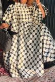 Black Polka Dot Flounce Printing Turtleneck Printed Dress Dresses