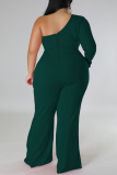 Black Sexy Solid Patchwork Hot Drill Oblique Collar Plus Size Jumpsuits
