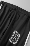 Black Casual Print Patchwork Zipper Plus Size Two Pieces