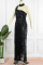 Black Sexy Solid Sequins Patchwork Slit Asymmetrical Collar Evening Dress Dresses