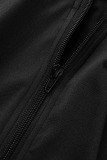 Black Casual Print Patchwork Zipper Plus Size Two Pieces