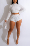 White Sexy Casual Solid Bandage Draw String Backless Fold O Neck Long Sleeve Two Pieces