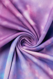 Purple Casual Print V Neck Long Sleeve Dresses