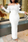 White Elegant Solid Patchwork Feathers Beading Off the Shoulder Evening Dress Dresses