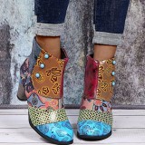 Green Casual Patchwork Printing Pointed Out Door Shoes (Heel Height 2.76in)