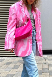 Pink Casual Sweet Geometric Paisley Printing Turn-back Collar Outerwear