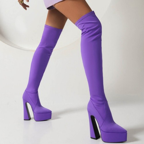 Purple Casual Patchwork Solid Color Pointed Shoes (Heel Height 5.51in)
