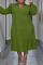 Army Green Casual Solid Patchwork Turndown Collar Straight Plus Size Dresses