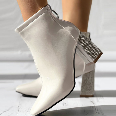 Cream White Casual Patchwork Rhinestone Pointed Out Door Shoes (Heel Height 2.76in)