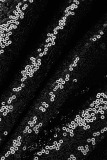 Black Elegant Solid Sequins Patchwork Half A Turtleneck Straight Dresses