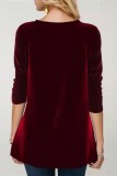 Red Casual Patchwork Sequins O Neck Tops
