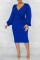 Green Casual Solid Patchwork Draw String Fold V Neck One Step Skirt Dresses