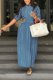 Blue Casual Daily Print Hollowed Out Printing O Neck Printed Dress Dresses