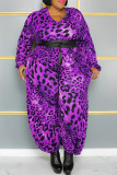 Yellow Sexy Street Print Leopard Patchwork Without Belt V Neck Plus Size Jumpsuits(Without Belt)