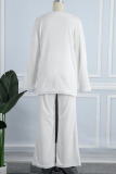 White Casual Solid Patchwork V Neck Long Sleeve Two Pieces