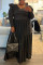 Black Casual Daily Solid Patchwork Fold O Neck Long Dress Plus Size