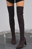 Black Casual Patchwork Solid Color Pointed Keep Warm Comfortable Out Door Shoes  (Heel Height 3.54in)