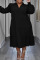 Black Casual Solid Patchwork Turndown Collar Straight Plus Size Dresses