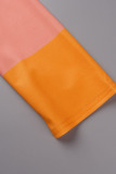 Pink Orange Casual Striped Print Patchwork O Neck A Line Dresses