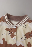 Brown Casual Print Patchwork Buckle Long Sleeve Two Pieces