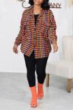 Orange Casual Daily Print Pocket Printing Shirt Collar Outerwear