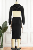 Black Sexy Solid Bandage Hollowed Out Patchwork Hooded Collar Pencil Skirt Dresses