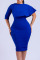 Blue Casual Solid Patchwork Flounce O Neck One Step Skirt Dresses