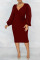 Green Casual Solid Patchwork Draw String Fold V Neck One Step Skirt Dresses