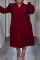 Burgundy Casual Solid Patchwork Turndown Collar Straight Plus Size Dresses