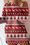 Santa Claus Casual Print Wapiti Fold One Shoulder Pencil Skirt Dresses