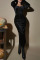 Black Elegant Solid Patchwork Fold Square Collar One Step Skirt Dresses