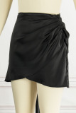 Black Sexy Solid Bandage Patchwork Asymmetrical High Waist Solid Color Bottoms