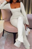 White Sexy Casual Solid Square Collar Skinny Jumpsuits