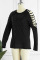 Black Casual Solid Ripped Patchwork Hot Drill O Neck Tops