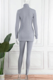 Dark Gray Street Solid Patchwork Half A Turtleneck Long Sleeve Two Pieces