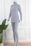 Light Gray Street Solid Patchwork Half A Turtleneck Long Sleeve Two Pieces