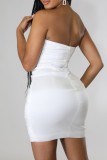 White Sexy Formal Solid Patchwork Backless With Bow Strapless Evening Dress Dresses